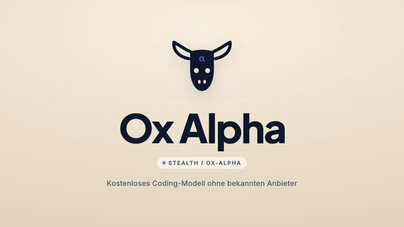 Grafik mit dem Schriftzug Ox Alpha und einem stilisierten Ochsenkopf mit Alpha-Zeichen auf beigem Hintergrund